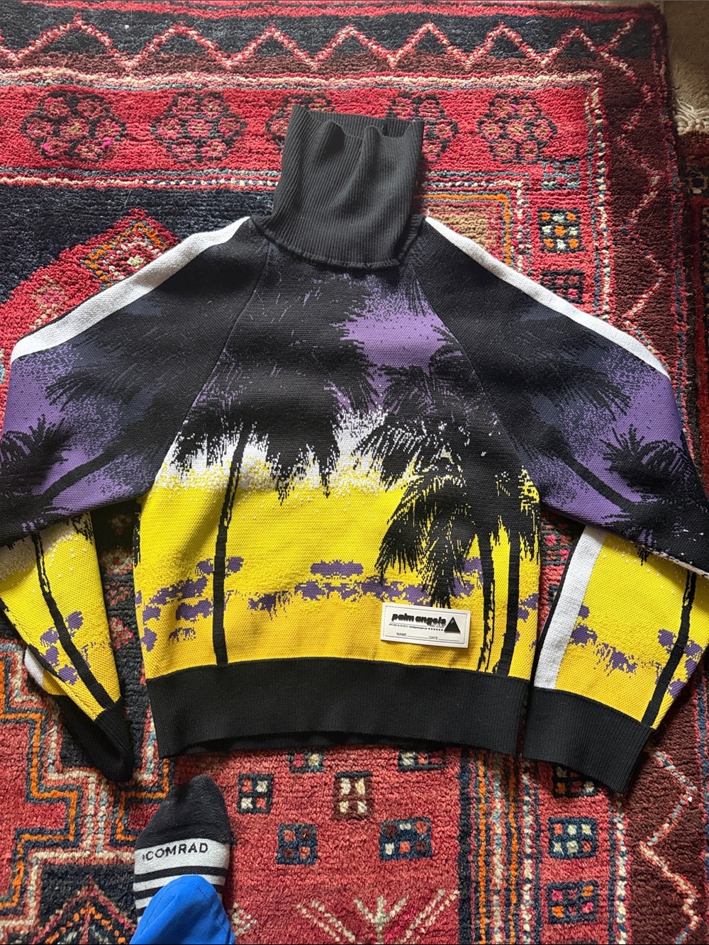 Palm Angels Black, Yellow & Purple Palm-Print Turtleneck Sweater
